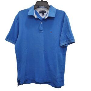 Tommy Hilfiger Men's Y2K Blue Embroidered Flag Preppy Academia SS Polo Size M